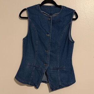 Denim Sleeveless Button-Up Vest and shorts set
